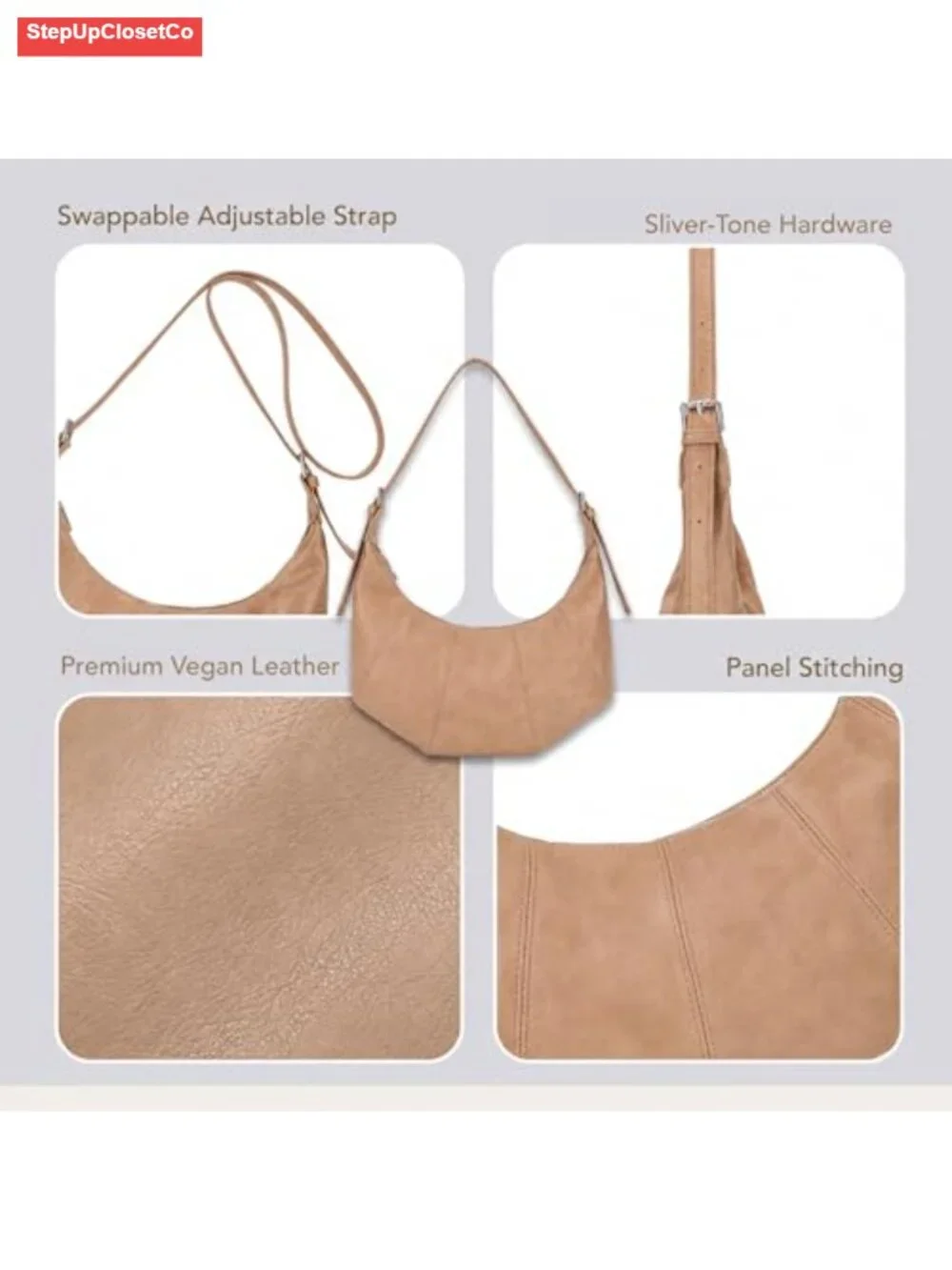 Slouchy Vegan Leather Hobo Shoulder Bag with 2 Adjustable Straps